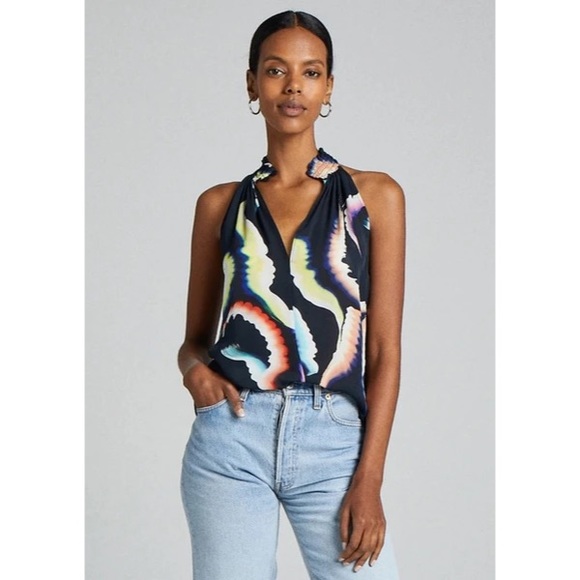 A.L.C. Minelli Top Midnight Multi Silk Halter 0